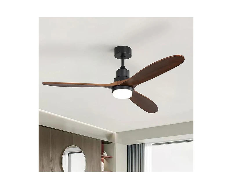60-inch Modern Minimalist Style Black 3-Blade Ceiling Fan with Led Light and Remote Control