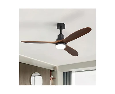 60-inch Modern Minimalist Style Black 3-Blade Ceiling Fan with Led Light and Remote Control