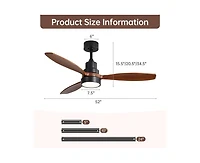 52-inch Simple and Grand Style 3-Blade Ceiling Fan with Remote Control and Light Source