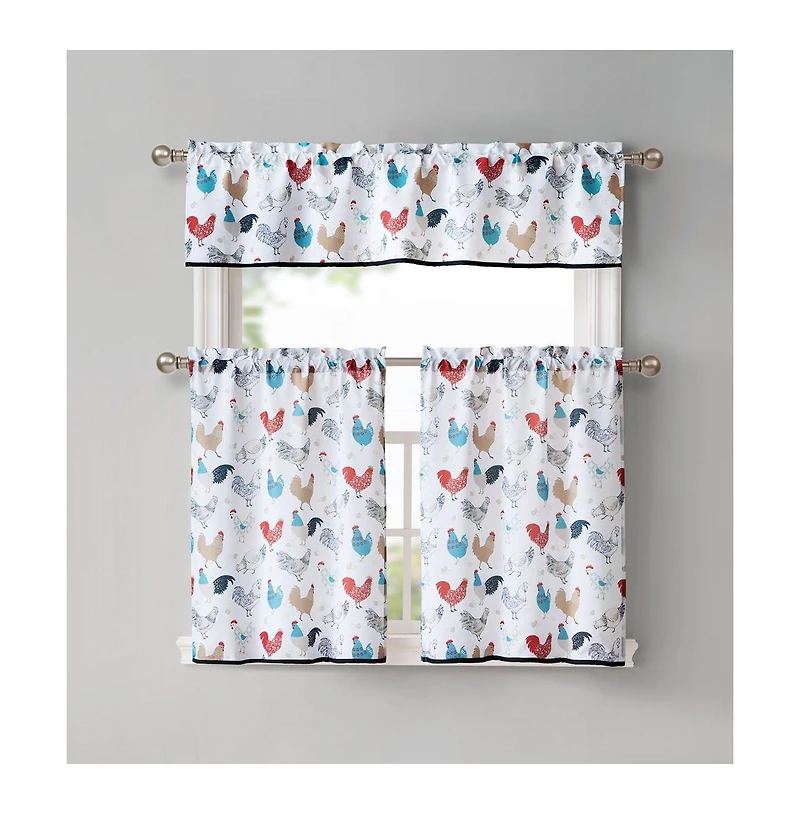 Kate Aurora 3 Piece Cafe Rod Pocket Autumn Country Rooster Kitchen Curtain Tier & Valance Set