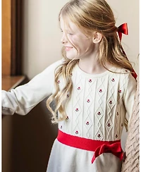 Hope & Henry Toddler Girls Organic Embroidered Skater Sweater Dress with Bow