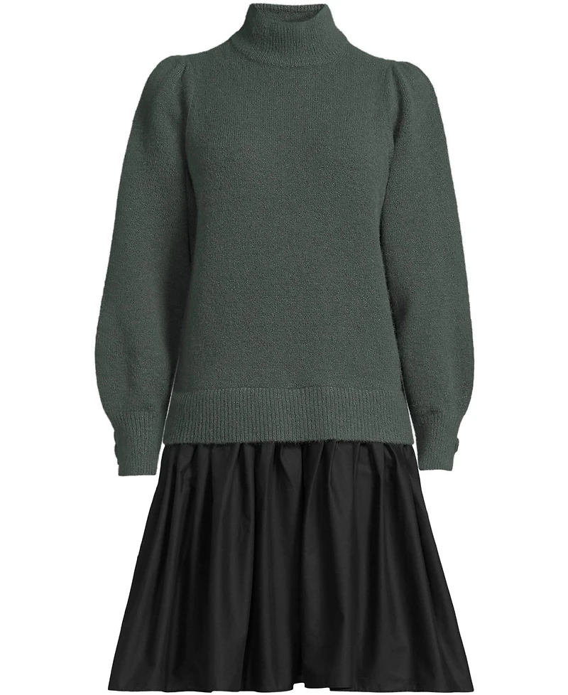 Lands' End Women's Fuzzy Lantern Sleeve Mock Neck Mini Twofer Dress