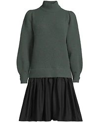 Lands' End Women's Fuzzy Lantern Sleeve Mock Neck Mini Twofer Dress