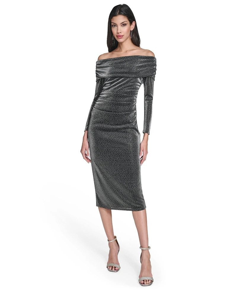Vince Camuto Women's Glitter Knit Off-The-Shoulder Dress