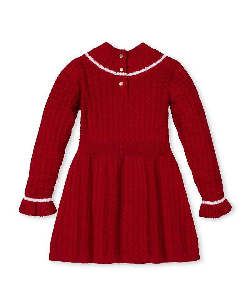 Hope & Henry Toddler Girls' Organic Mock Neck Ruffle Cuff Cable Sweater Dress