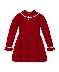 Hope & Henry Toddler Girls' Organic Mock Neck Ruffle Cuff Cable Sweater Dress