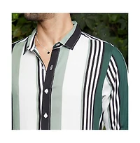 Campus Sutra Men's Jungle Green & Cream White Multitrack-Striped Shirt