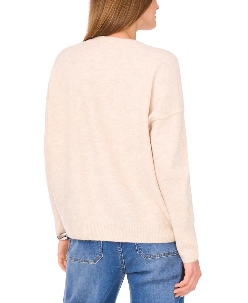 Vince Camuto Women's Cozy Crewneck Star-Print Dropped-Shoulder Sweater