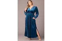 Kiyonna Plus Vivienne Long Sleeve Velvet Evening Gown with Pockets