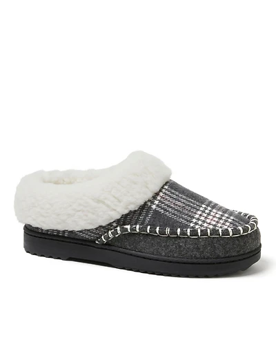 Dearfoams Women's Nyla Felted Plaid Moccasin Toe Clog House Shoe Slipper