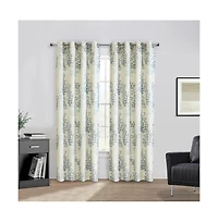 Habitat Lana Light Filtering Grommet Curtain Panel Two Tone Leaf Branches Bouquet Faux Linen Fabric Designed 50" x 108" Blue
