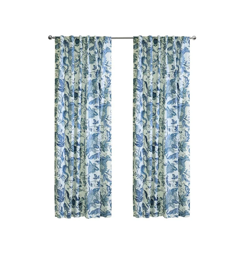 Habitat Jacobean Garden Jacobean Print Design Light Filtering Dual Header Curtain Panel 52" x 84" Blue