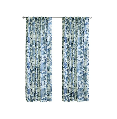 Habitat Jacobean Garden Jacobean Print Design Light Filtering Dual Header Curtain Panel 52" x 84" Blue