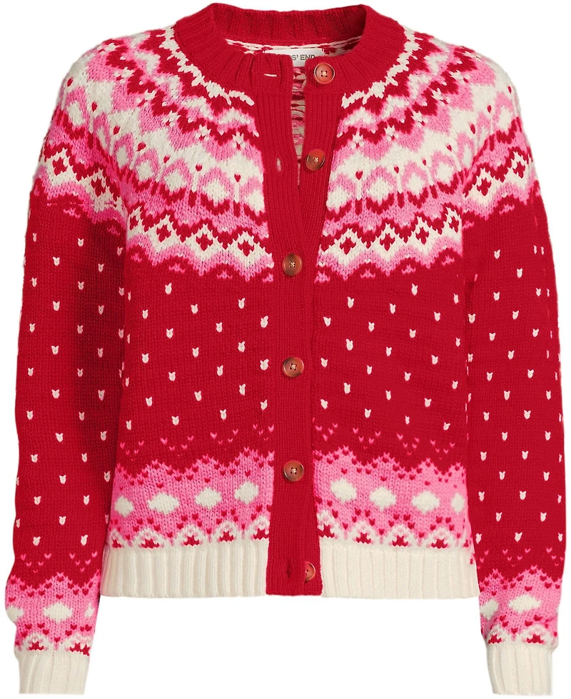 Lands' End Women's Lofty Birdseye Fair Isle Cardigan Sweater