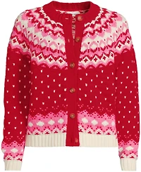 Lands' End Women's Lofty Birdseye Fair Isle Cardigan Sweater