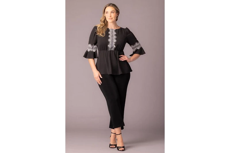 Kiyonna Plus Chateau Lace Trim Peplum Top