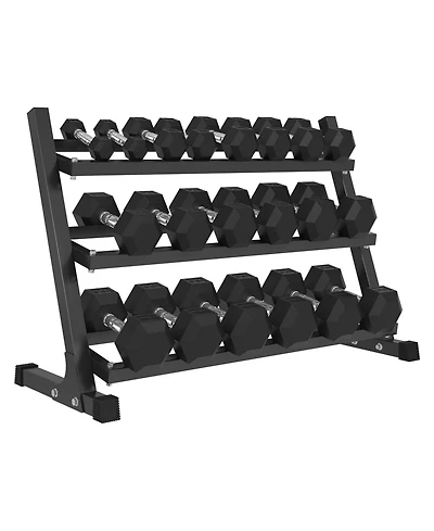 Mikolo Rubber Hex Dumbbell Set with Rack - 550LB Capacity, Chrome Handles