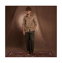 Campus Sutra Men's Peanut Brown Flora-Textured Shirt