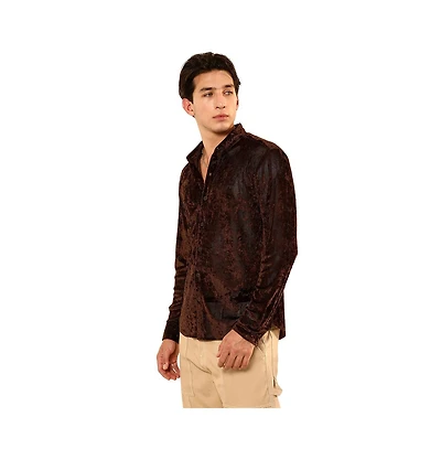 Campus Sutra Men's Chocolate Brown Solid Velvet Shirt
