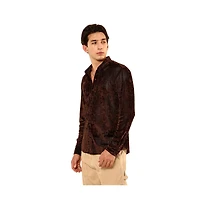 Campus Sutra Men's Chocolate Brown Solid Velvet Shirt