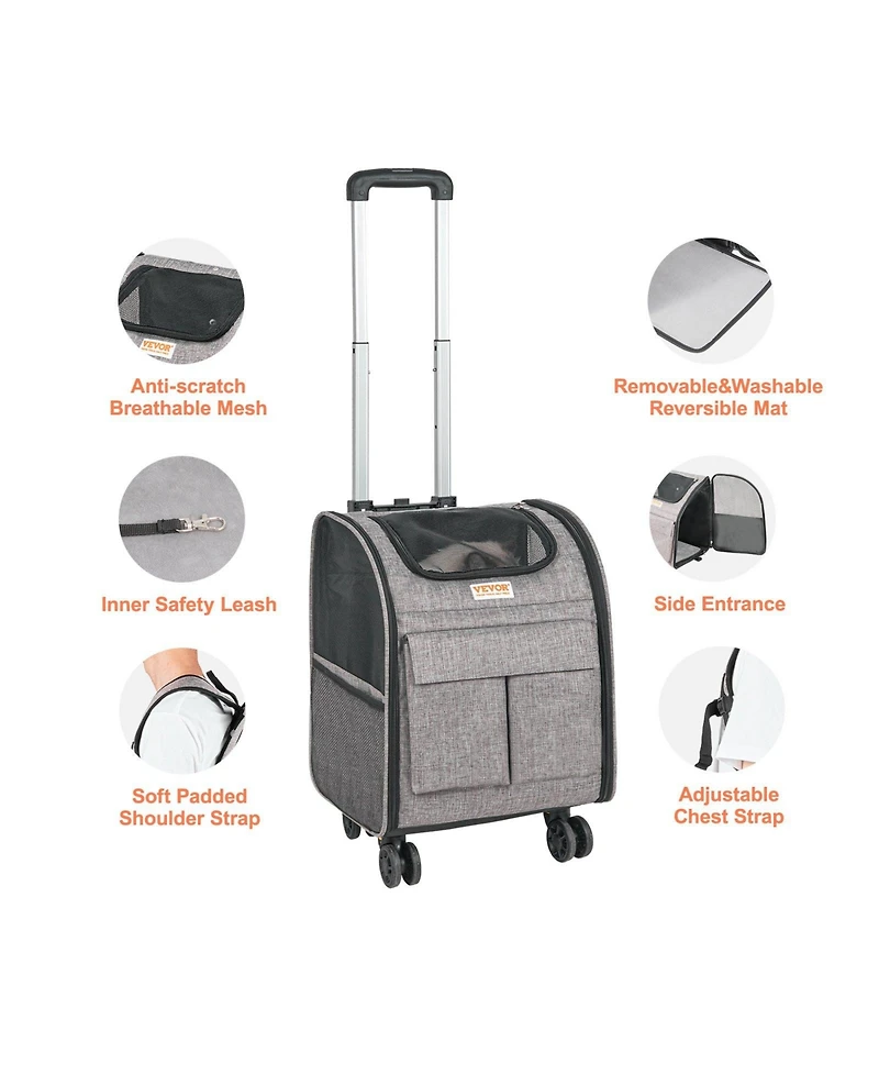 Rolling Pet Carrier Backpack with Removable Wheels for Under 18LBS Dog and Cat Travel Carrier Airline Approved for Small Dogs and Medium Cats