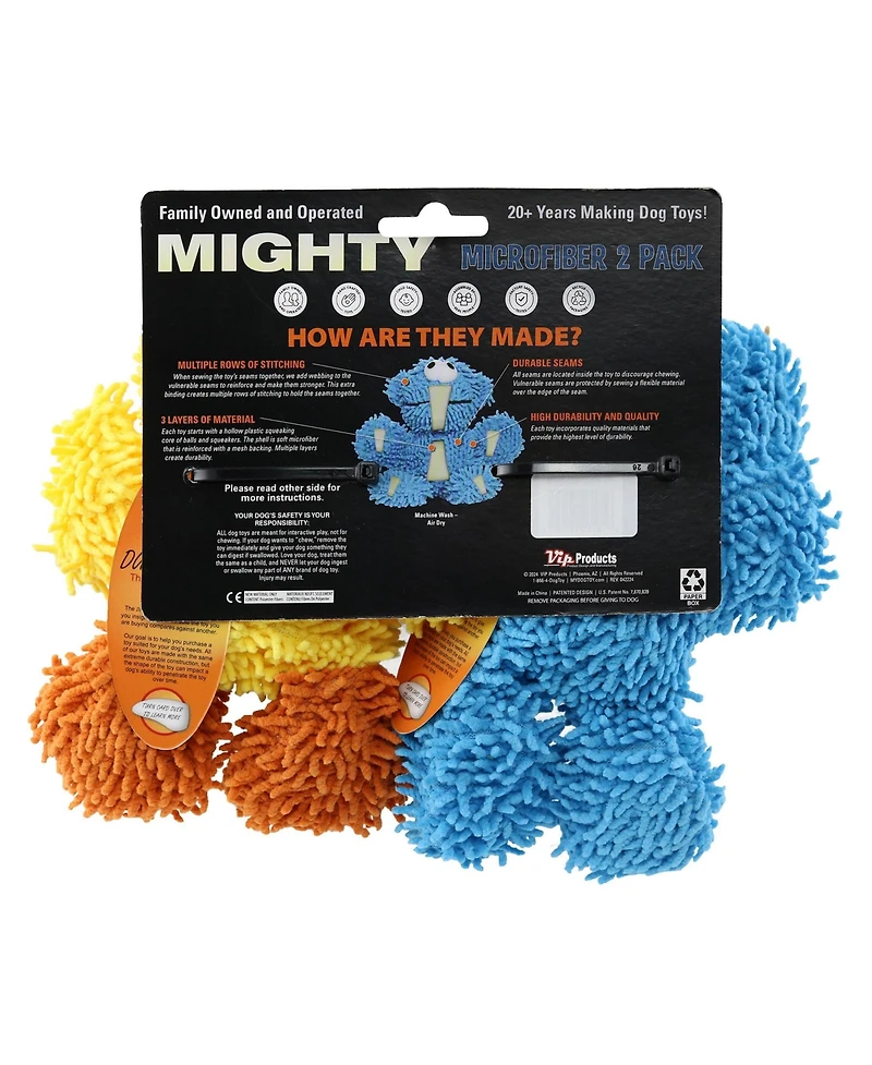 Mighty Jr Microfiber Ball Duck and Elephant 2 Pack, Dog Toy