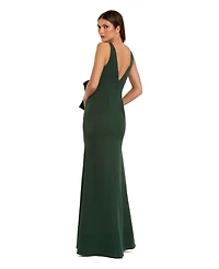 Mac Duggal Women's Crepe Sleeveless V Neck Column Dress With Bow