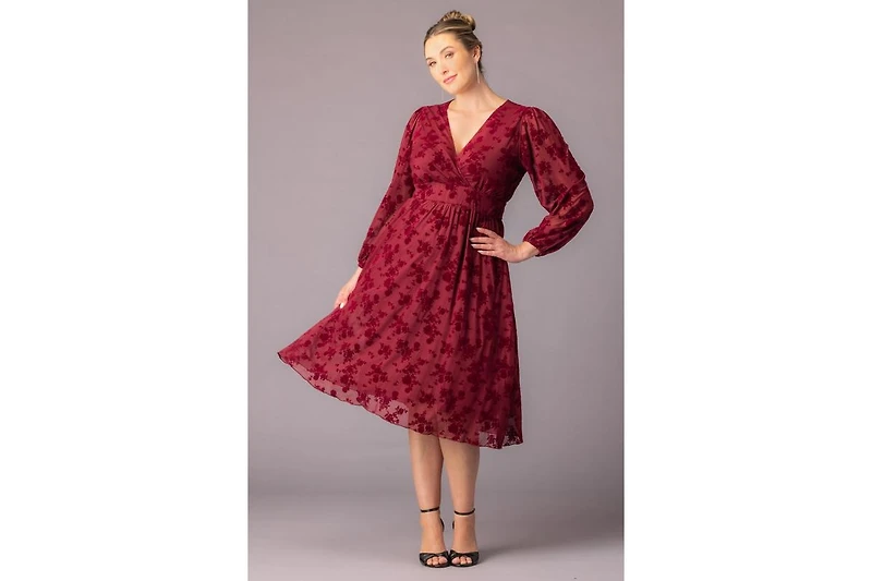 Kiyonna Plus Melanie Long Sleeve Mesh Midi Cocktail Dress