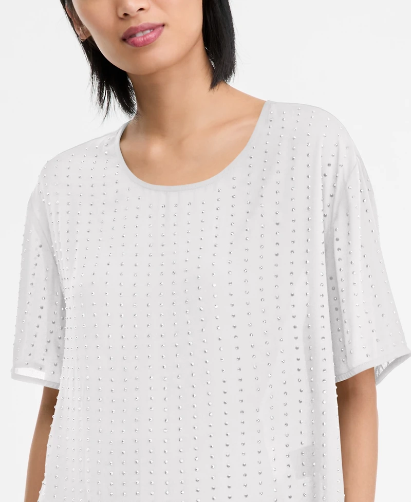 I.n.c. International Concepts Women's Embellished Short-Sleeve Top, Macy's Exclusive