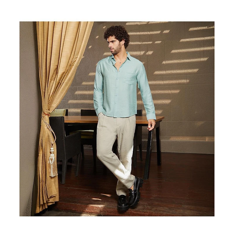 Campus Sutra Men's Sage Green Breezy Wrinked Relaxed Shirt
