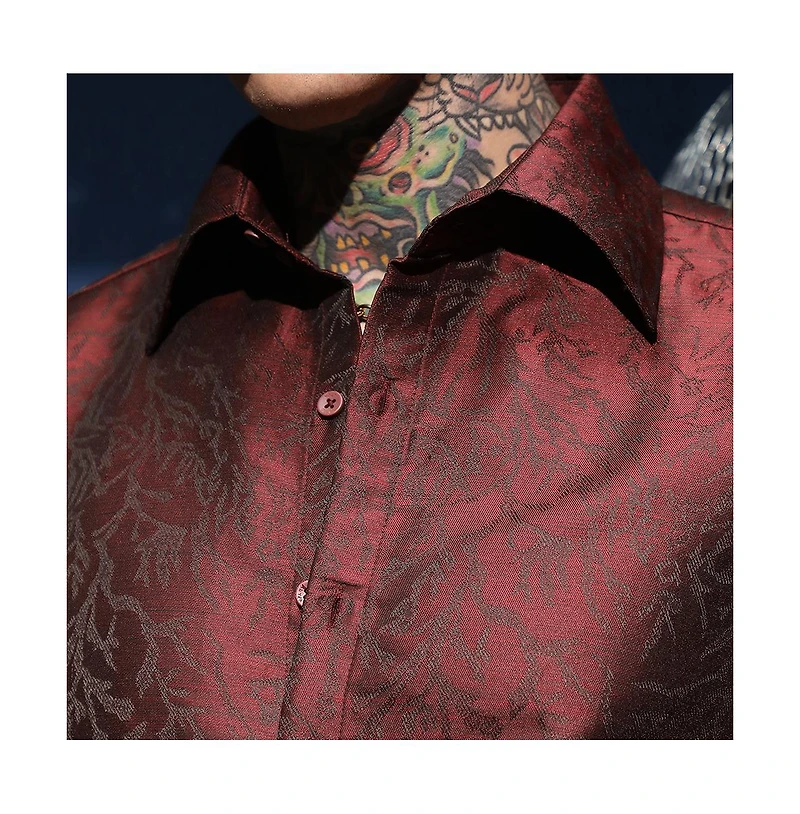 Campus Sutra Men's Burgundy Red Foliage-Woven Shirt