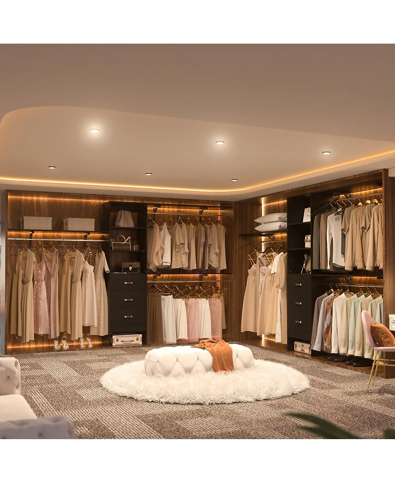 120'' Heavy Duty Closet Organizer System with 3 Wooden Drawers, 10FT Walk-in Shelving Towers