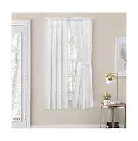 Ellis Curtain Shadow Stripe Tailored Curtain Panel Pair for Windows with Ties 80" x 54" White