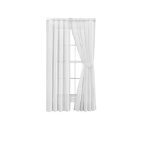 Ellis Curtain Shadow Stripe Tailored Curtain Panel Pair for Windows with Ties 80" x 63" White
