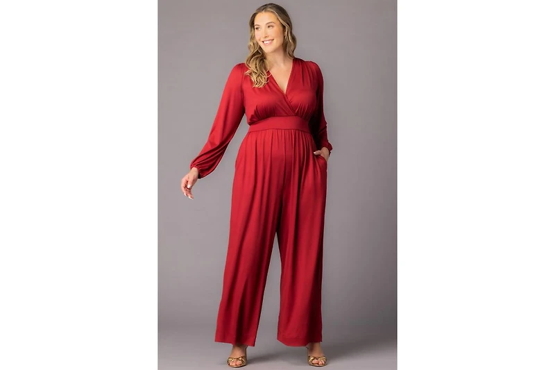 Kiyonna Plus Brigitte Long Sleeve Wide Leg Jumpsuit