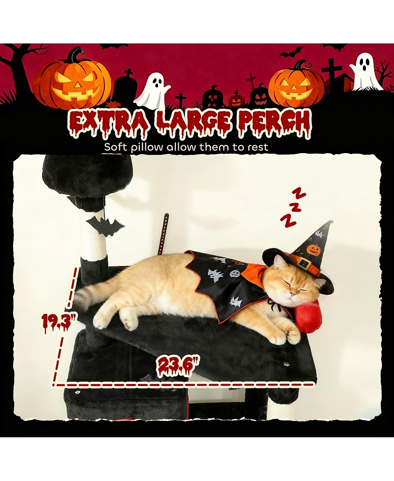 PawHut Gothic Cat Tree, 78" Cat Tower with Coffin Bed, Halloween