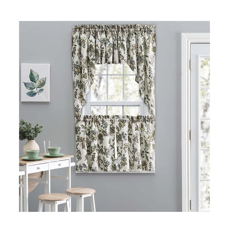 Ellis Curtain Madison Floral Design Printed Natural Ground 1.5" Rod Pocket Tailored Valance 58" x 15" Blue
