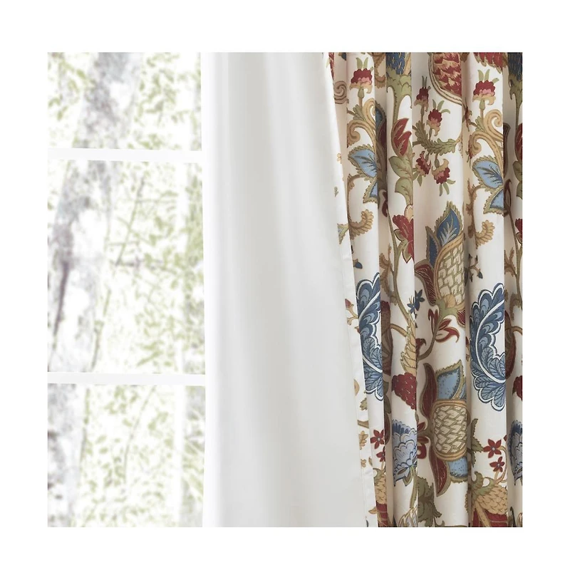 Ellis Cambridge Lined Jacquard Pinch Pleat Jacobean Floral Print Multicolor Drapery 2-Piece Curtain Panels