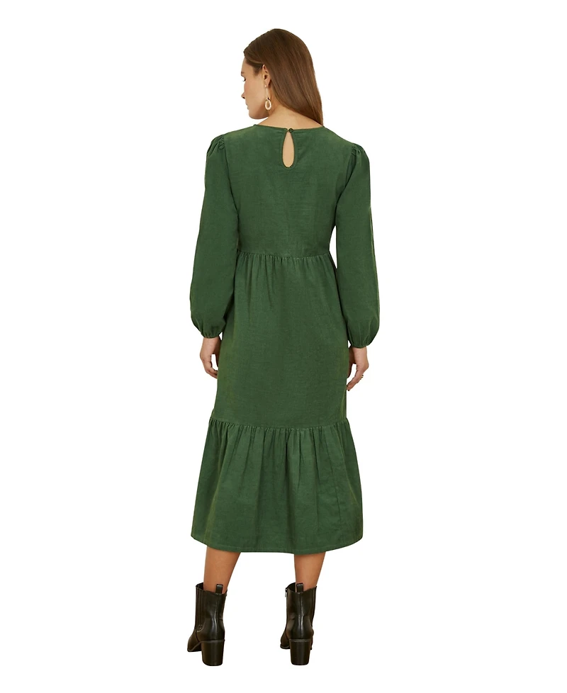 Yumi Women's Long Sleeve Embroidered Midi Dress