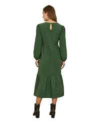 Yumi Women's Long Sleeve Embroidered Midi Dress