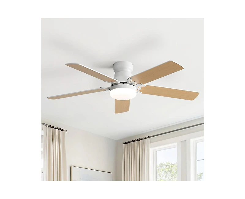 42-inch Modern Minimalist White 5-Blade Ceiling Fans with Led Lights and Remote Control