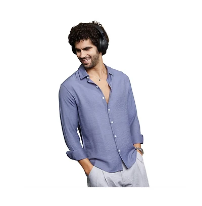 Campus Sutra Men's Cornflower Blue Breezy Wrinked Relaxed Shirt