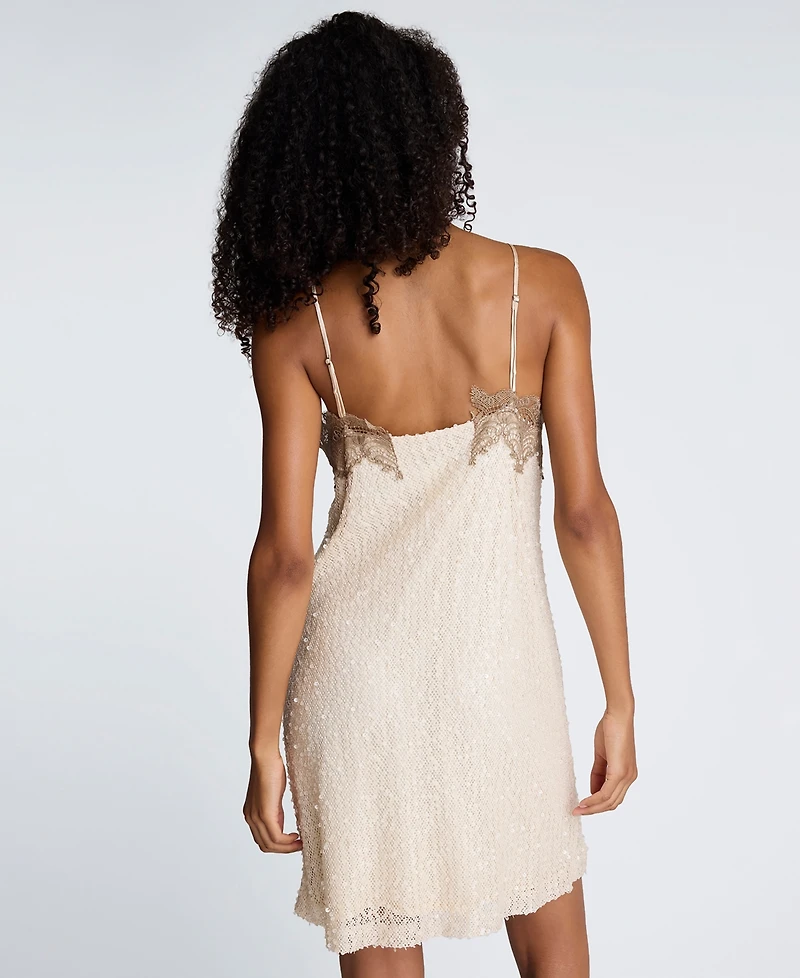 Kenneth Cole Junior's Sequin Netting Lace Trim Slip Dress