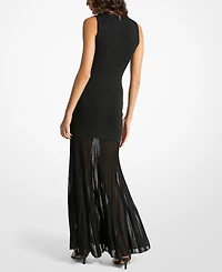 Michael Kors Women's Mock Neck Sheer Maxi Dress