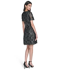 Eliza J Petite Square Neck Lace Fit and Flare Dress