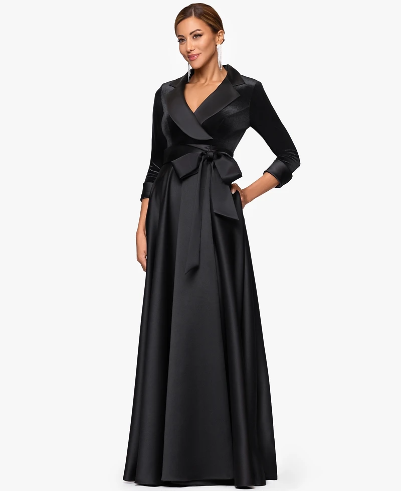 Xscape Women's Bow Detail Collar Maxi Gown
