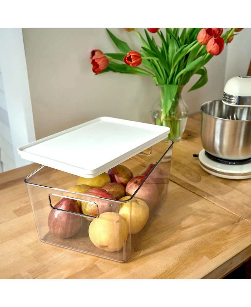 iDesign Pantry Bin with Removable Lid for Kitchen, Set of 6, Clear/White