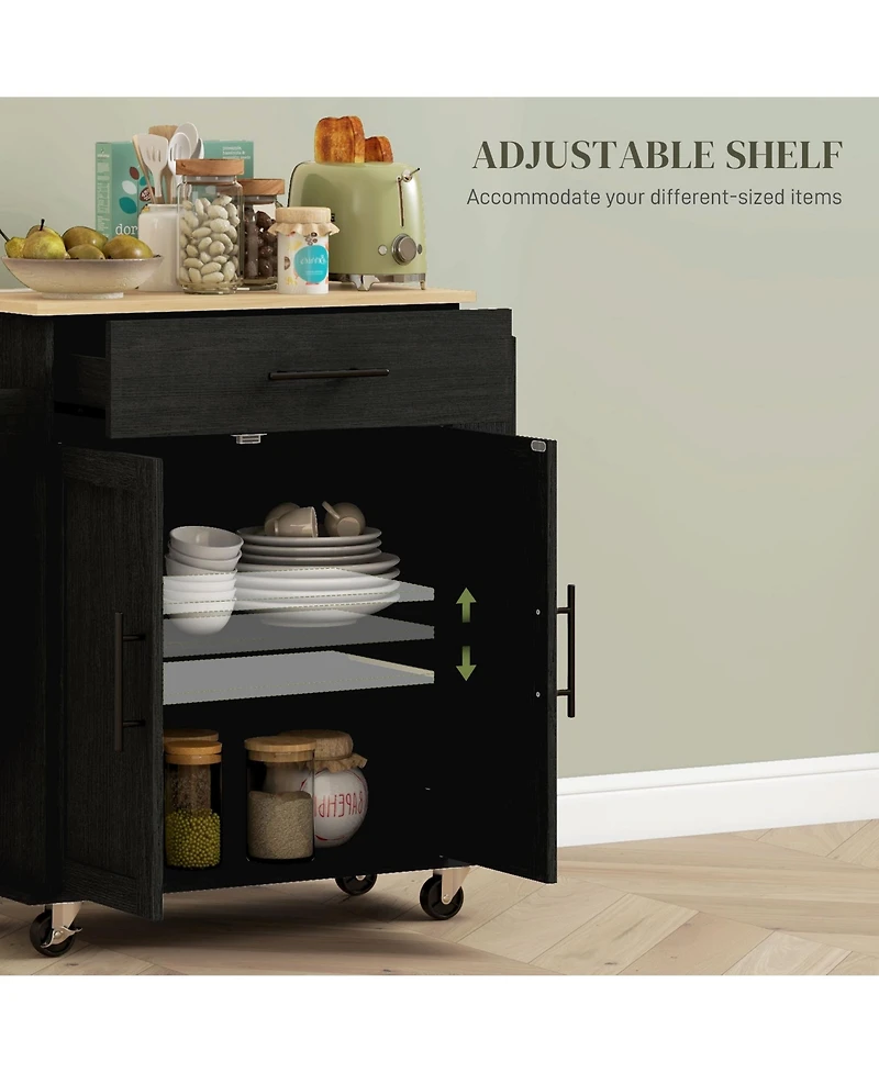 Homcom Kitchen Island with Storage and Power Outlets, Rolling, White