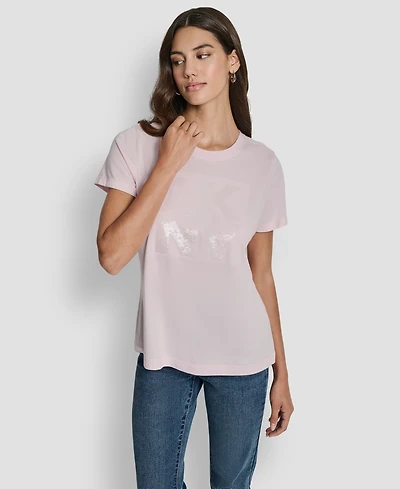 Dkny Jeans Women's Embellished Logo Detail Crewneck T-Shirt