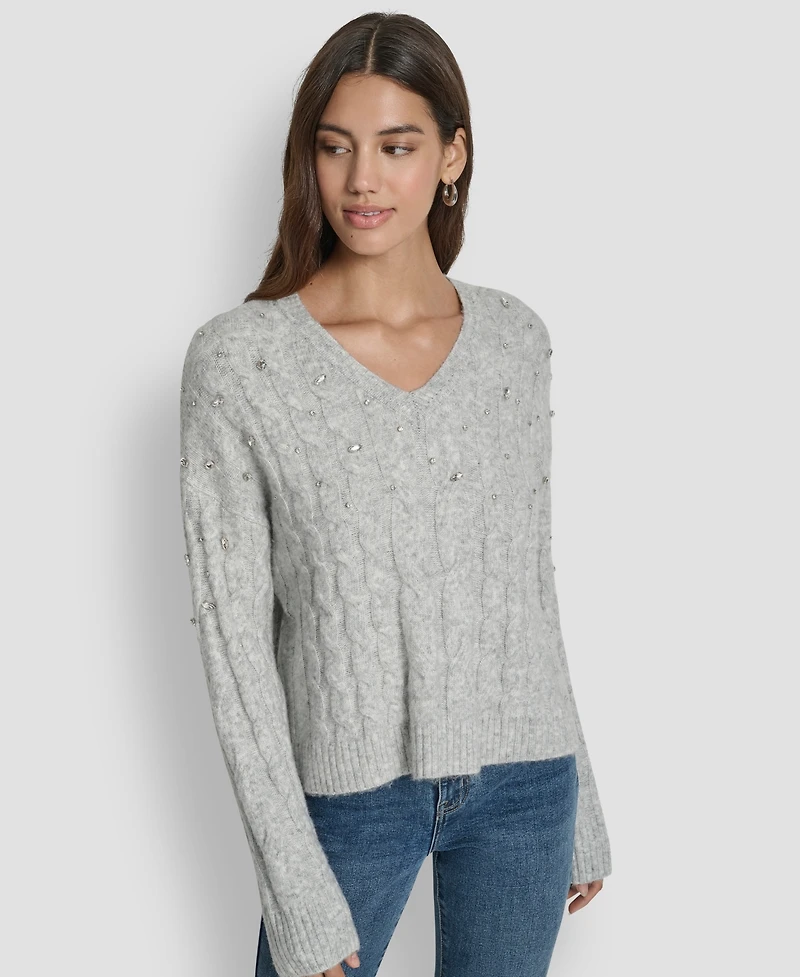Dkny Jeans Women's Embellished Detail Long-Sleeve Sweater